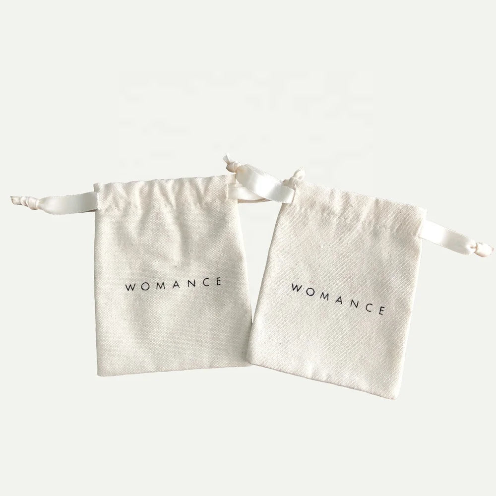 Custom Logo Printed Drawstring Canvas Bag Gift Jewelry Packaging Organic Cotton Canvas Pouch