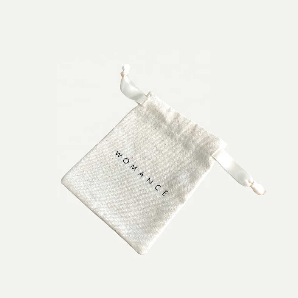 Custom Logo Printed Drawstring Canvas Bag Gift Jewelry Packaging Organic Cotton Canvas Pouch