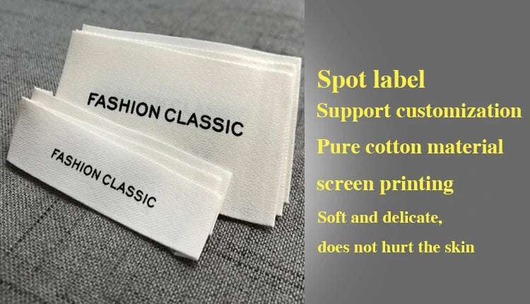 Custom Clothing Matte Cotton Belt Printing Label Collarprinting Woven Accessories Label ling biao Brand MQQ 50PCS
