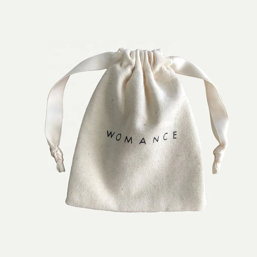 Custom Logo Printed Drawstring Canvas Bag Gift Jewelry Packaging Organic Cotton Canvas Pouch